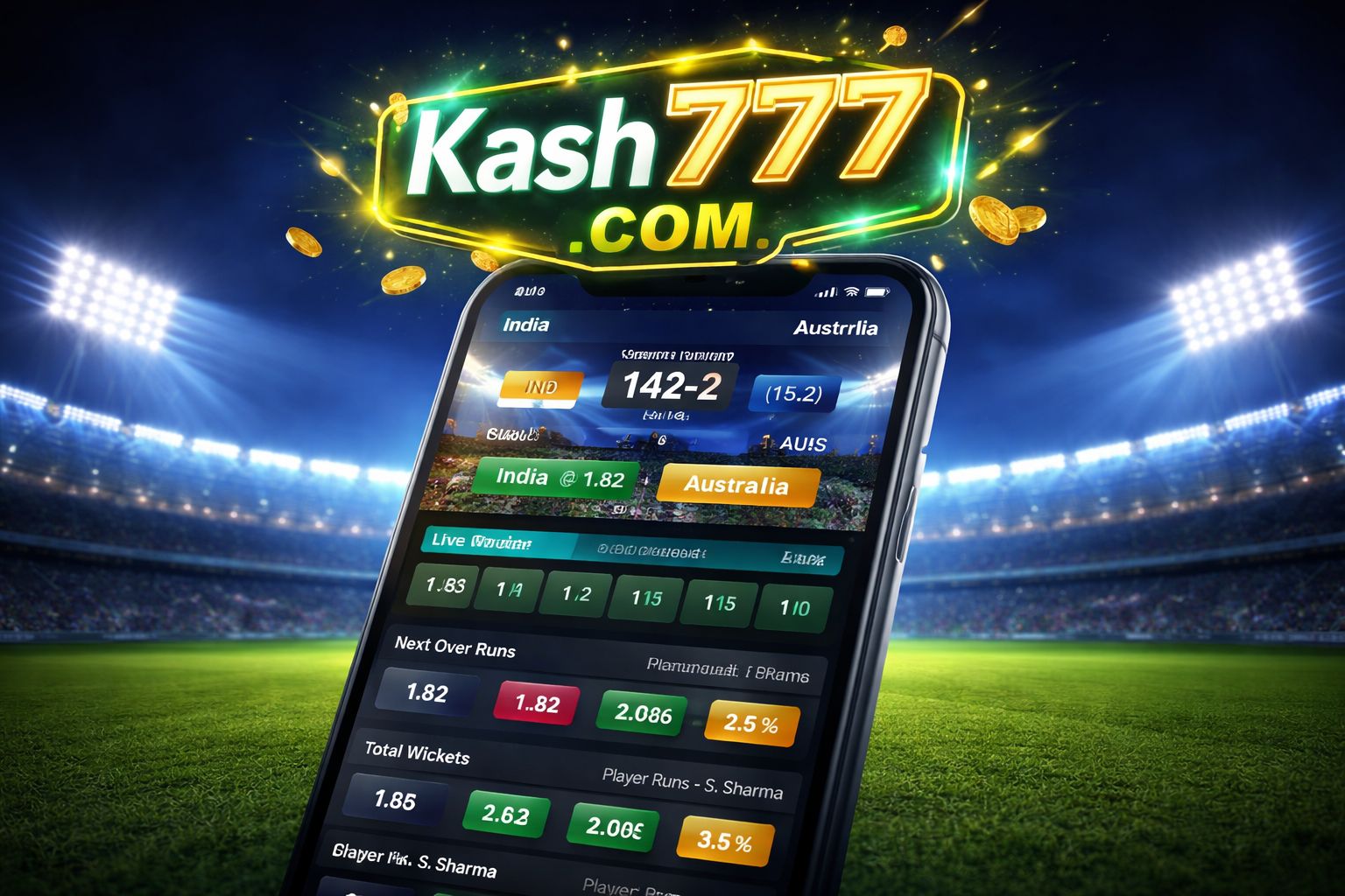 Kash777 COM স্পোর্টস বাজি — লাইভ ক্রিকেট মার্কেট এবং মোবাইল অডস প্রদর্শন